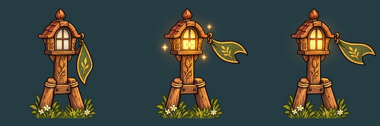 Unlit, activation and lit checkpoint lanterns