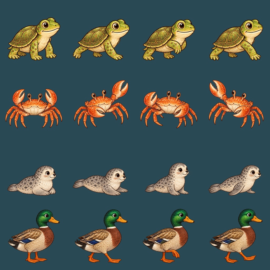 Coastal animal pose sheet