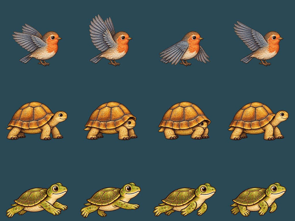Bird carry, tortoise brace and turtle shell surf drawings