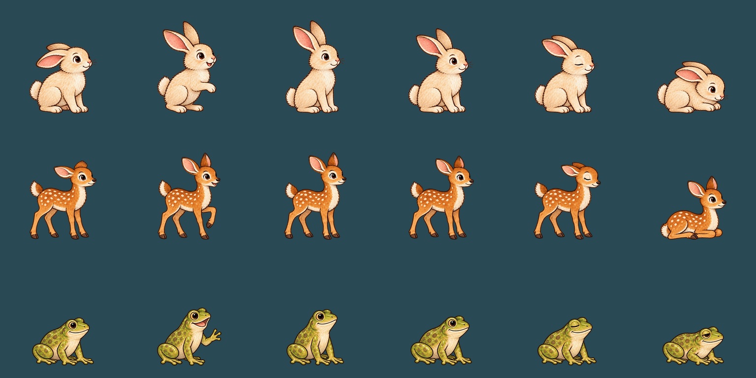 Bunny deer and frog rescue and rest drawings